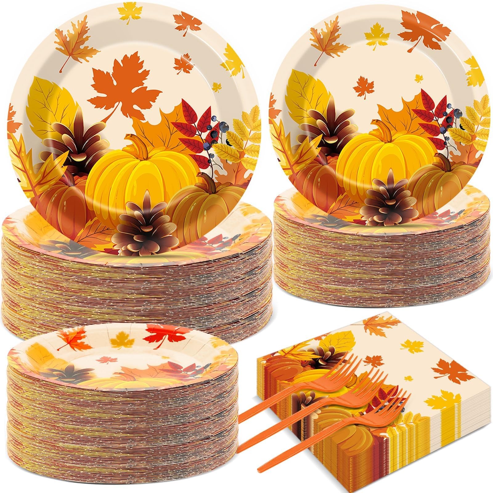 50 Guests Thanksgiving Fall Plates and Napkins Party Supplies Autumn Leaves D...