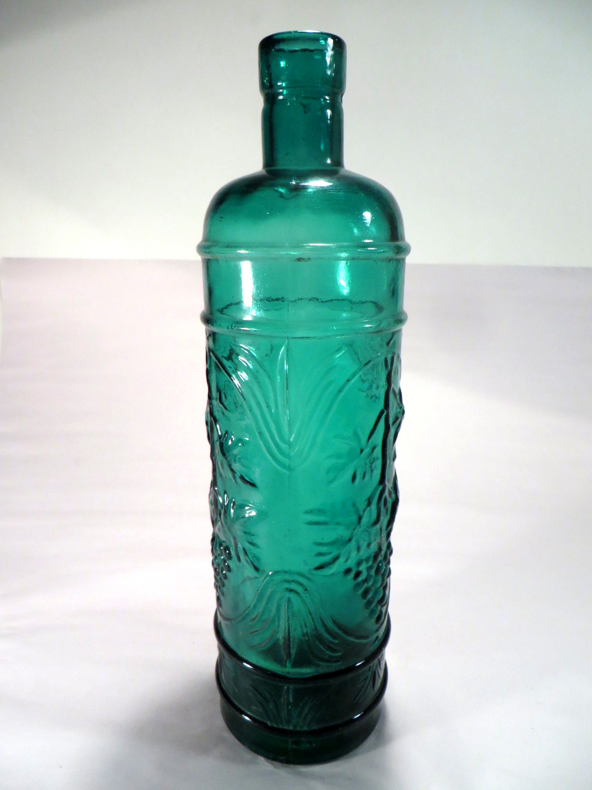 Decorative Glass Bottle Green Embossed Grapes Empty Cork Fill Inside 11.5"