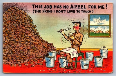 Linen Postcard Job Has No Apeel for Me Comic Humor Posted 1953