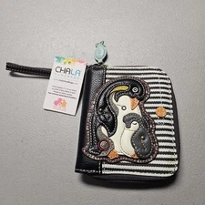 CHALA PENGUIN Zip Around Wallet Wristlet 5 in x 6 in x 1 in Blue Stripe NWT