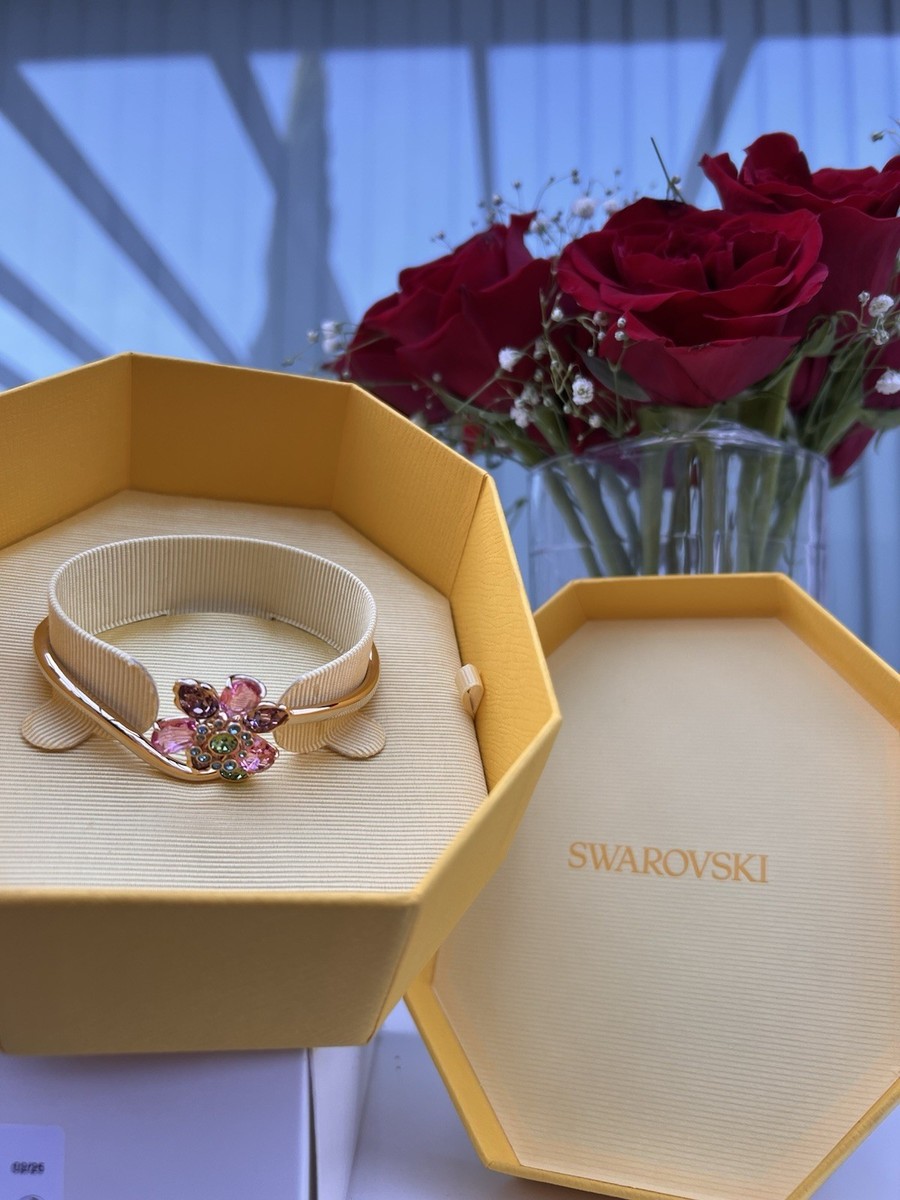 Swarovski Flower Crystal Gold Plated Adjustable Bangle Bracelet