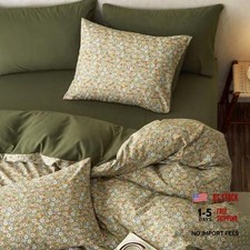 Vintage Cottagecore Floral Duvet Cover Set - Olive Green - Full Olive Green