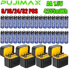 8/16/24/32PCS PUJIMAX AA 1.5V 4255mWh Rechargeable Lithium Battery + Charger Box