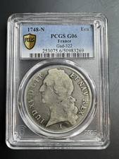 France Antique Ecu 1748 N Montpellier Mint King Louis XV Km 512.14 PCGS Circ