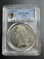 France Antique Ecu 1748 N Montpellier Mint King Louis XV Km 512.14 PCGS Circ