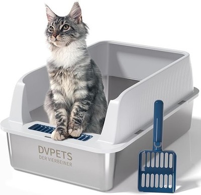 Katzentoilette aus Edelstahl, XL Katzentoilette für Großkatzen BRANDNEU 