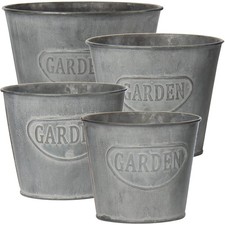 Set of 4 Plant Pots Outdoor Galvanised Planter Garden Planters Metal