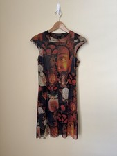 Vivienne Tam Buddha Sleeveless Midi Dress Mesh Nylon 90s Vtg Multicolor Size 0