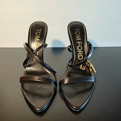 Tom Ford Authentic Padlock Heels 105mm Strappy Sandals Size 40/10 Leather Black