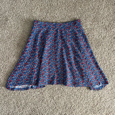 Tommy Hilfiger Womens Skirts Size 4 Blue Red Ditsy Floral Asymmetric Knee Boho