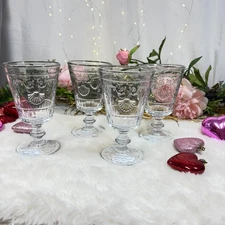La Rochere Versailles Set of 4 Clear Water Goblet Glasses Shells Scrolls France