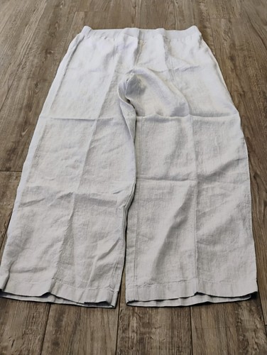 J Jill Love Linen Pants Women's 2X Wide Leg White Cream Elastic Waist Straight