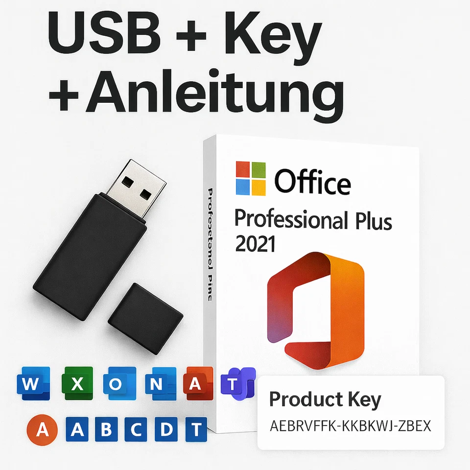 NEGMSOFT Office Professional Plus 2021 – Komplett-Set (USB + Key + Anleitung)