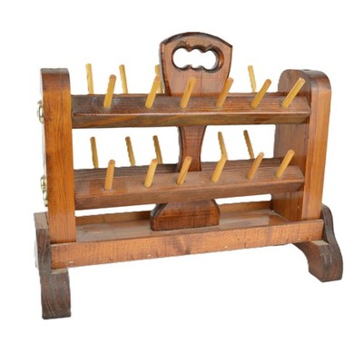 Vtg Wooden Sewing Thread Spool Rack Holder Tabletop Caddy Storage Organizer