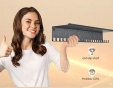 TROPHY/MEDAL DISPLAY SHELF -  Black Metal with 20 Hooks, Wall Mount