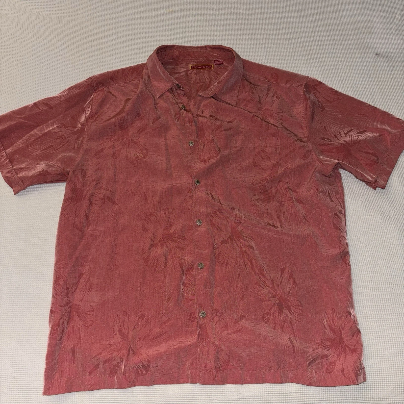 Havernera Co Men's XXL Hawaiian Short Sleeve Shirt Red Palms 100% Polyester 2XL