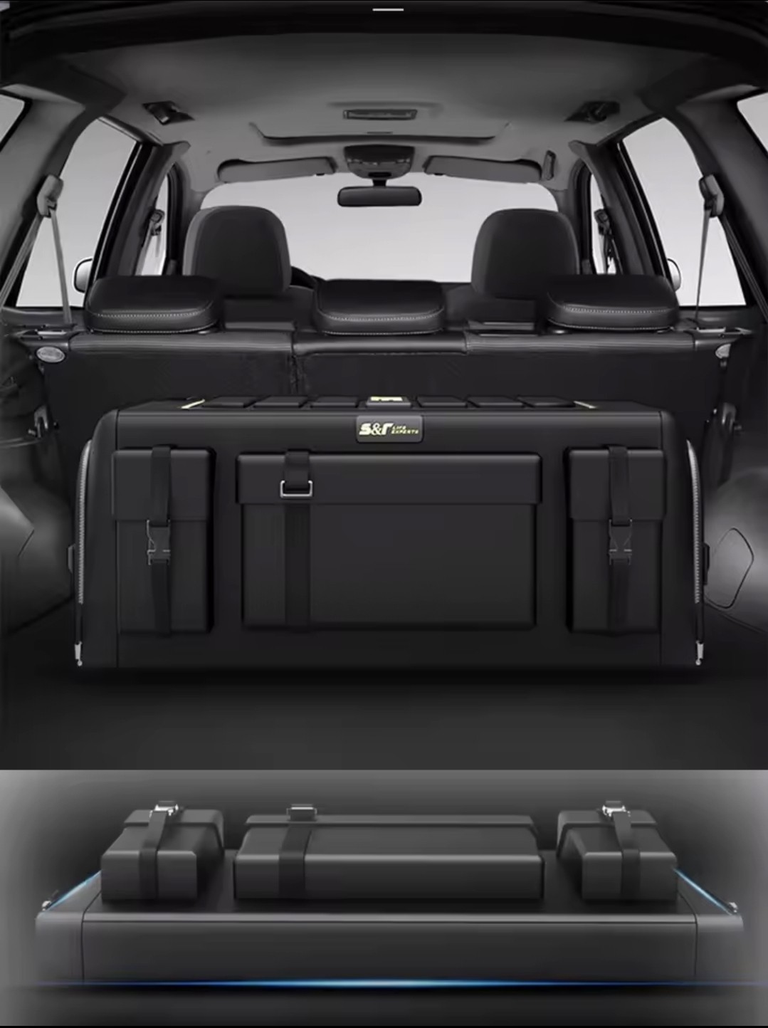 Organizador De Maletero Mochila Almacenamiento Plegable para Coche Tela Pe Negro