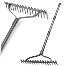 Thatch Rake Heavy Duty Metal Lawn Leveling Rake with 17 Tines, Garden Tool 63"