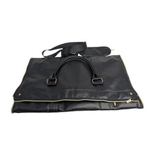 Black Faux Leather Convertible Garment Duffel Bag Travel Weekender Gold Hardware