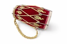 Premium Dholak weinrot Vevet Wrap weiße Felle, Schrauben goldenes Seil mit schwerer Tasche
