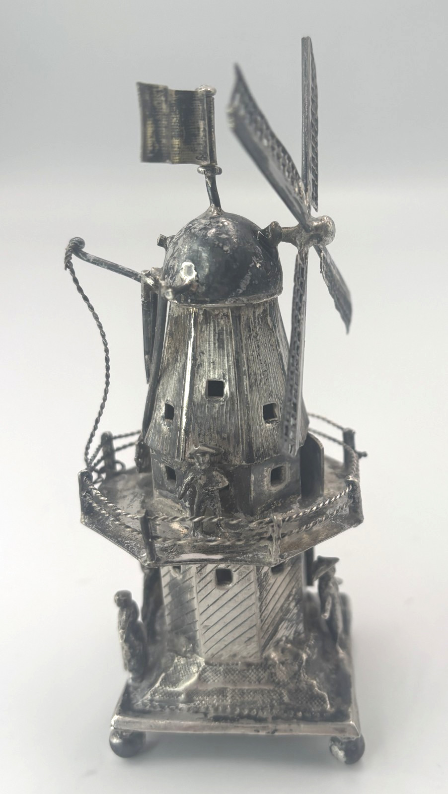 Antique Dutch .833 Silver Small Miniature Windmill Figurine 5" (12.7cm) 95g