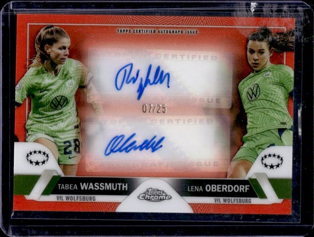 2022 Topps Chrome UEFA Tabea Wassmuth Lena Oberdorf Auto Orange Refractor #7/25