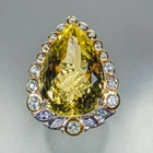 Jewelry gem 38ct Natural Lemon Quartz Ring 925 Sterling Silver Size 7.5 /R473575