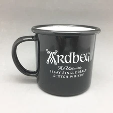 Ardbeg Islay Single Malt Scotch Whisky Enamel Metal Cup Mug Black Distillery Ad