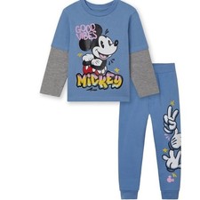 Disney Mickey Mouse Boys Blue Good Vibes 2-Piece Pajama Jogger Set Size 6 NWOT