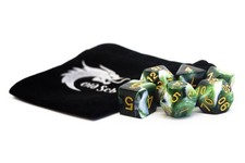 Old School 7 Piece DnD RPG Dice Set: Vorpal - Green  White w/ Gold