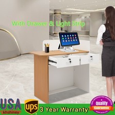 Reception Desk Wood Retail Checkout Counter Front Table W/2 Drawer  Light Strip