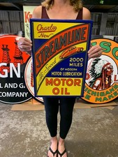 Antique Vintage Old Style Sign Streamline Motor Oil Made In Usa Antique Vintage Old Style Sign Streamline Motor Oil Made In Usa