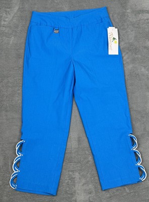 NWT Breezes Capri Pants Womens 8 Seaglass Blue Pull On 28x21 Stretch Pockets
