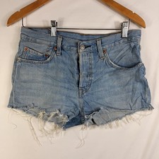 Levi's 501 Cut Off Shorts Women's 27 Blue Distressed Denim Y2K Mid Rise Cotton