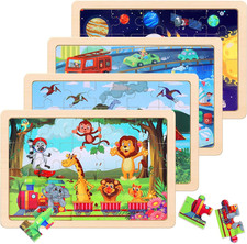 Wooden Educational Jigsaw Puzzles for Preschool Kids Ages 3-5, 4-Pack with 20 Pi