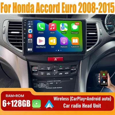 9'' Wireless Carplay Android Auto Car Radio Kit For Honda Accord Euro 2008-2015