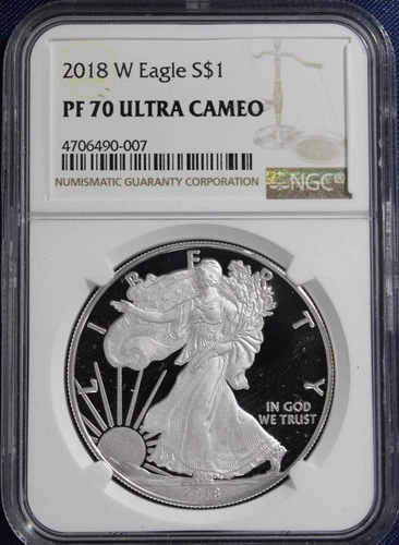 2018 W Proof American Silver Eagle S$1 NGC PF70 Ultra Cameo
