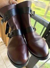Chloé Double Buckle Moto Boots Burgundy Leather Size 38