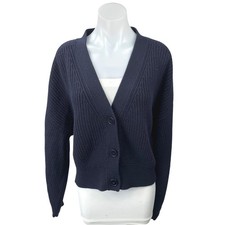 Other Stories Navy Blue Wool Waffle Knit V-neck Button Cardigan Sweater Top M
