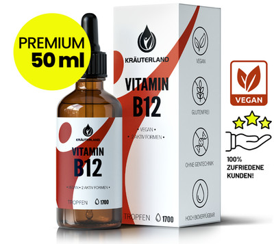KRÄUTERLAND Vitamin B12 Tropfen 50ml, mit 500mcg/Tag, vegan, ohne Zusatzstoffe 