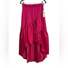 Eliza J NWT Asymmetrical Ruffle Tired Midi Chic Skirt Magenta Pink 