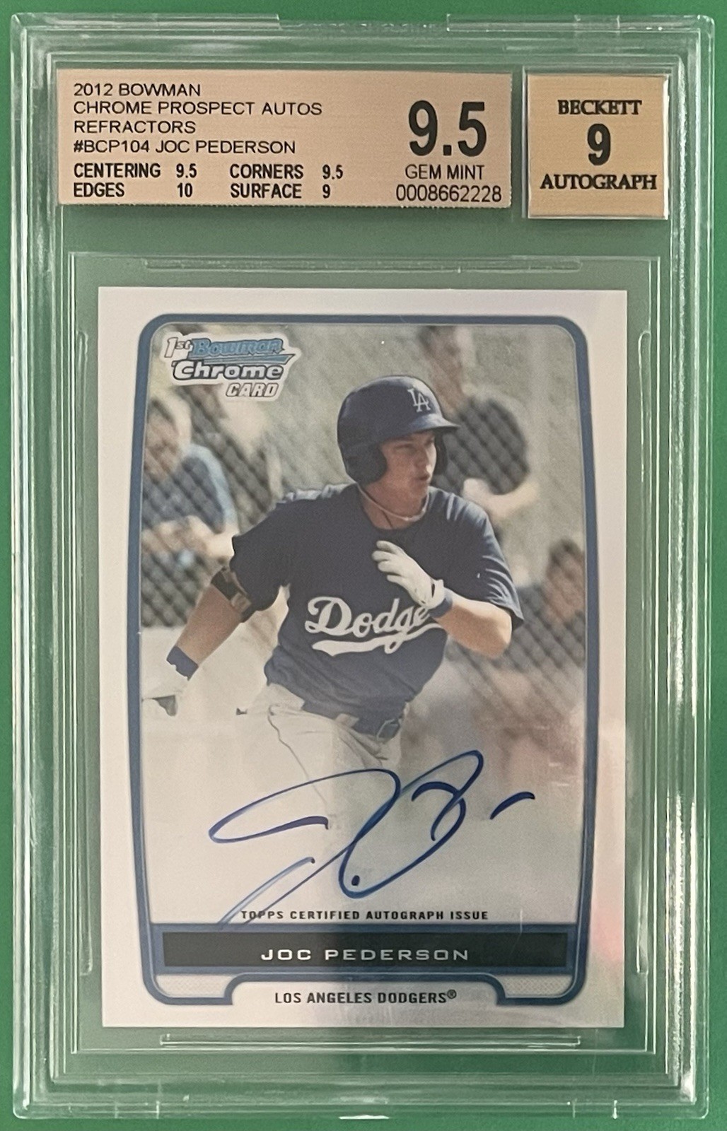 2012 Bowman Chrome Prospect Auto JOC PEDERSON #BCP104 Refractor /500 💎BGS 9.5💎