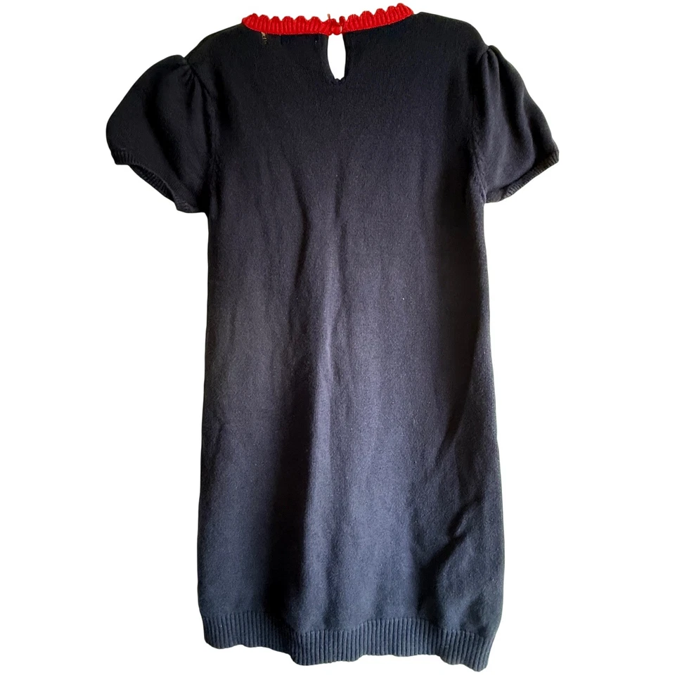 Hartstrings Girls Knit Dress Size 10/12 Navy Blue Red Hearts Puff Sleeve - Image 3 of 4