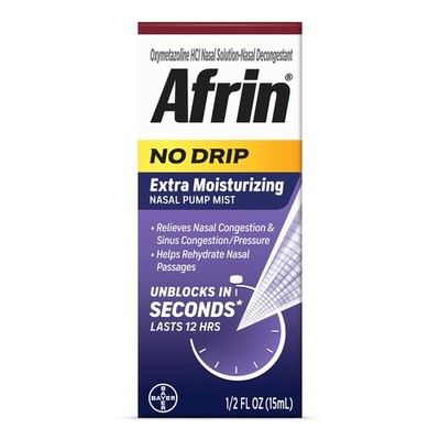 10/26 Afrin No Drip Extra Moisturizing 12 Hour Nasal Congestion Relief Pump 15 m