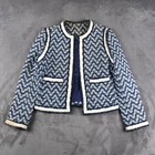 Tory Burch Justin Blue Cotton Tweed Jacket Womens Size S Small