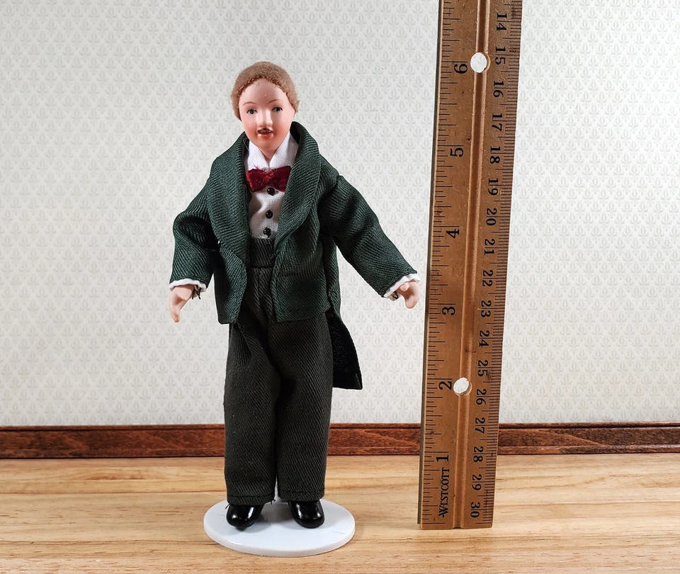 Casa de Muñecas Hombre Muñeca Porcelana Papá Padre Pajarita Escala 1:12 Miniatura Posable Foto 4 de 4