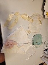 Collection Of 3 Infant Hats Vintage Bonnet Sleeping Cap Knitted