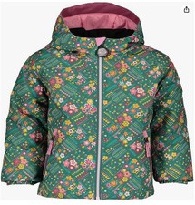 Obermeyer Girls 4T Green Pink Flower Ski Snow Winter Jacket Parka Hooded Warm