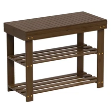 Bamboo Shoe Rack Bench with Storage Shelf for Entryway Small Space Organizer