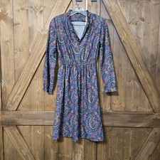 Vintage Paisley Prairie Dress Womens Small Boho Long Sleeve Ruffle Collar